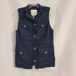 Abercrombie & Fitch Sz S Navy Cargo Utility Outerwear Safari Pockets Cotton Vest